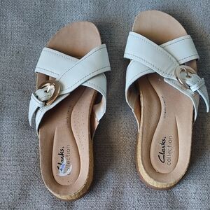 Clarks Collection Women's Leather Reileigh Bay CrissCross  Sandals Sz-8.5